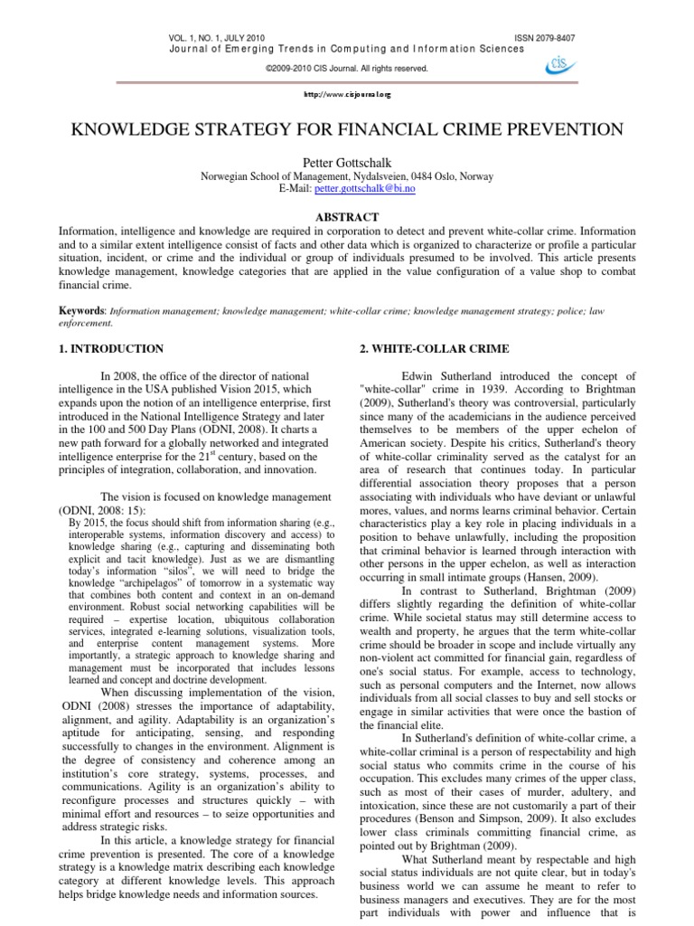 Knowledge Strategy for Financial Crime Prevention Crimes Crime & Justice