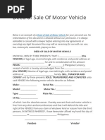 Deed of Sale Motor Vehicle