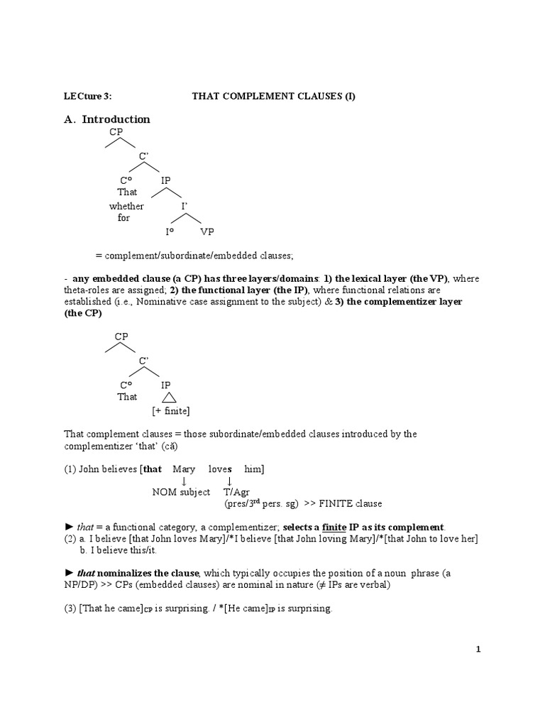 LECture 3 - That Complements (I) | PDF | Clause | Semantics