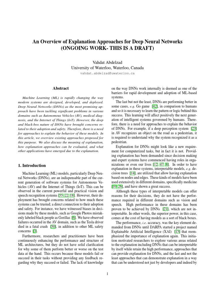 An Overview of Explanation Approaches For Deep Neural Networks (Ongoing ...