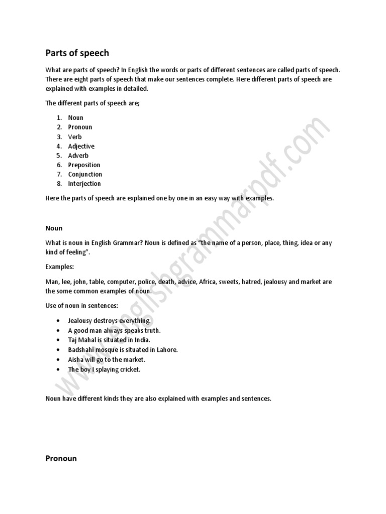 Parts of Speech Explained with Examples | PDF | Part Of Speech | Adverb