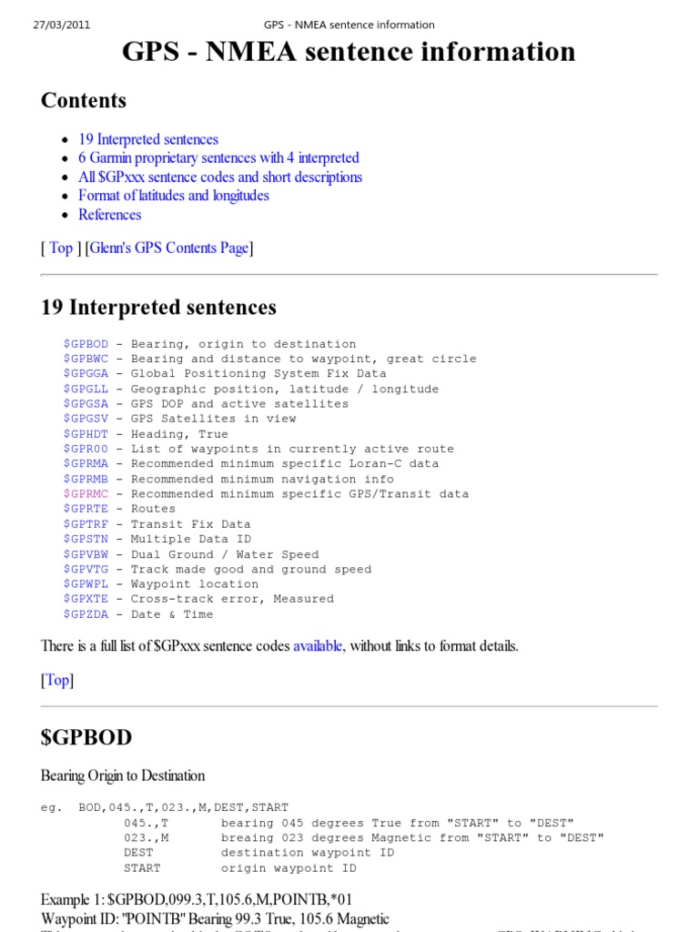 GPS NMEA Sentence Information Global Positioning System Navigation