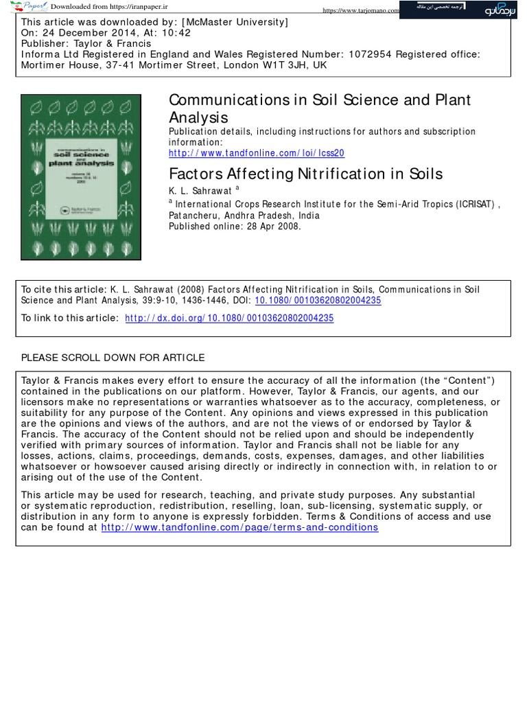 Communications in Soil Science and Plant Analysis PDF Soil Ecosystem
