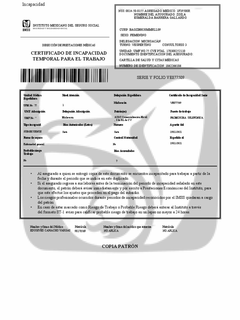 Clave PTAL y Certificado de Incapacidad IMSS | PDF | Ciencias de la Salud
