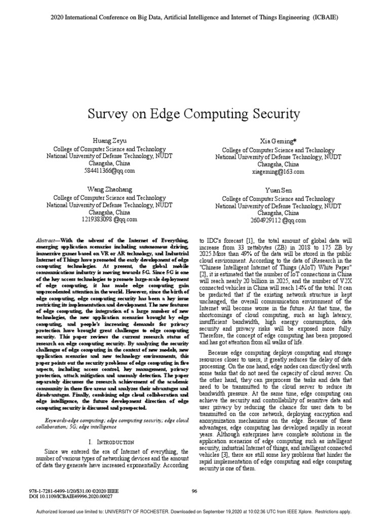 Survey On Edge Computing Security | PDF | Internet Of Things | Computer ...