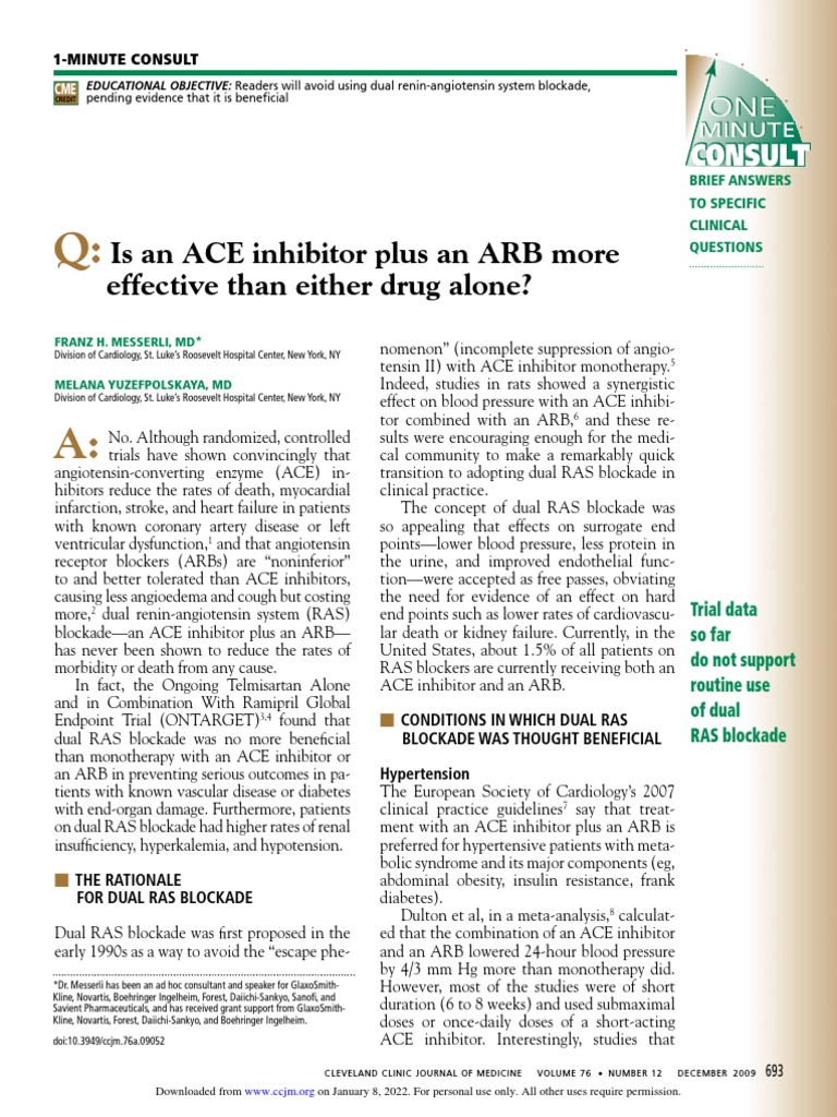 Is An ACE Inhibitor Plus An ARB More Effective Than Either Drug Alone