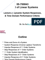 55-700843 Control of Linear Systems: Lecture 2: Dynamic System Responses, & Time Domain Performance Criteria