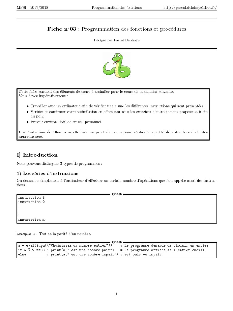 Programmation des fonctions en Python | PDF | Python (Langage de ...