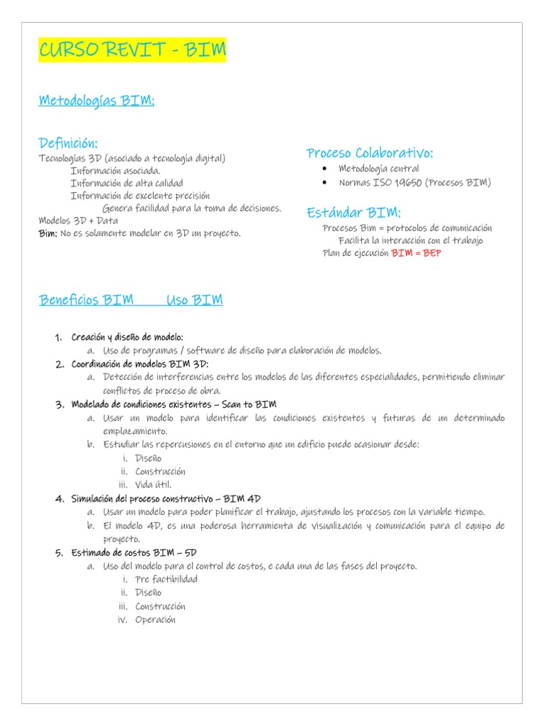 Curso Revit: Metodologías y Beneficios BIM | PDF | Autodesk Revit ...