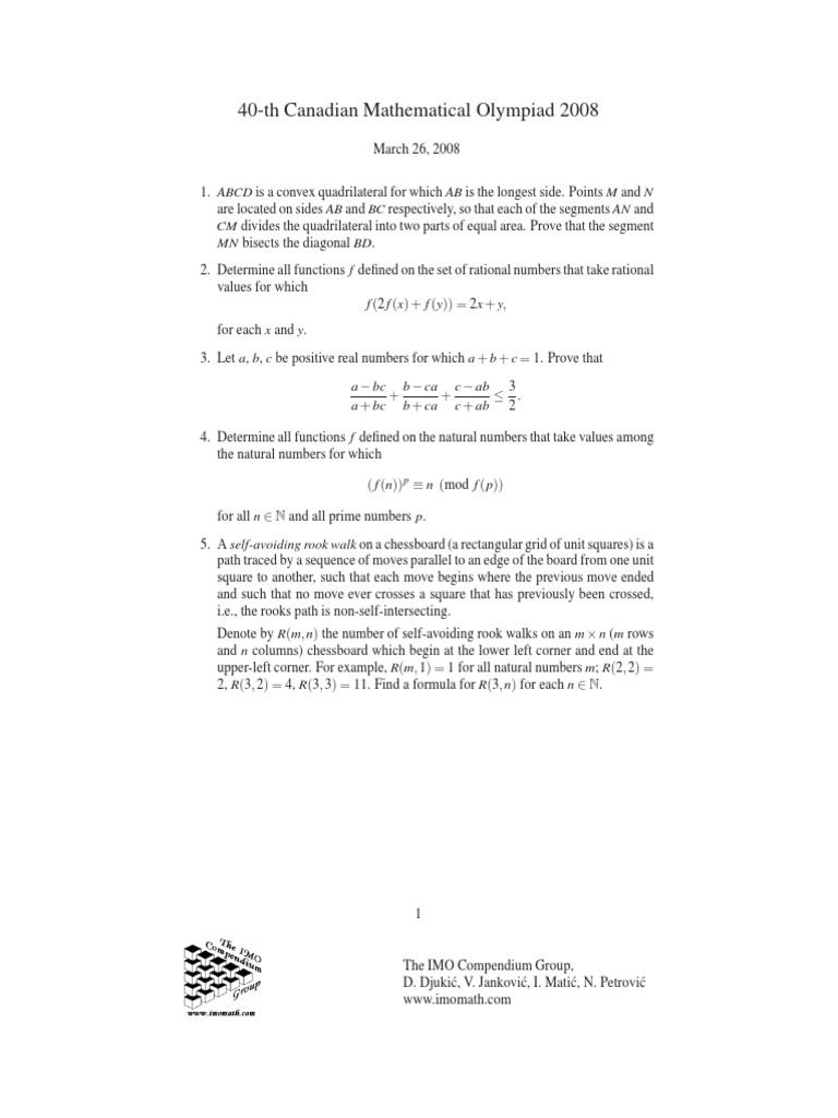 40-th Canadian Mathematical Olympiad 2008 | PDF | Teaching Methods ...