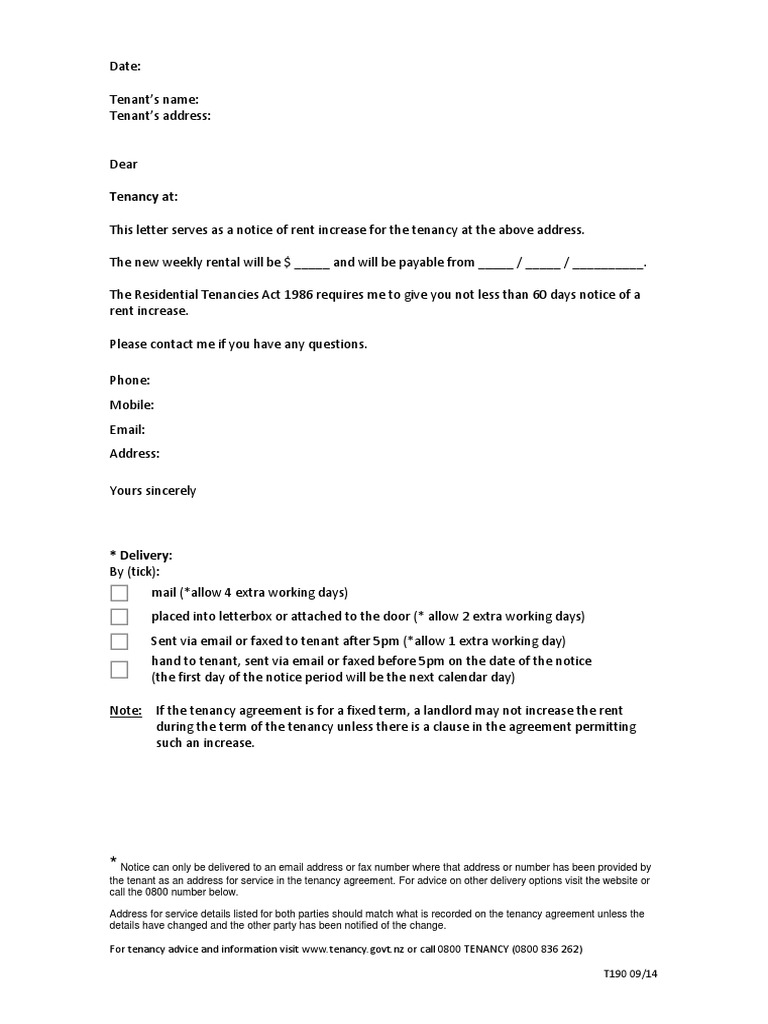 Notice of Rent Increase Handwritten Template Version | PDF