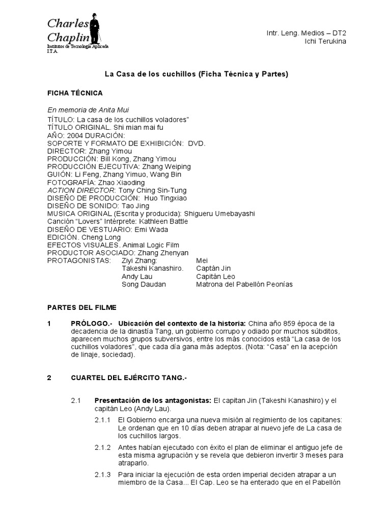 La Casa de Los Cuchillos (Ficha y Partes Del Filme) PDF