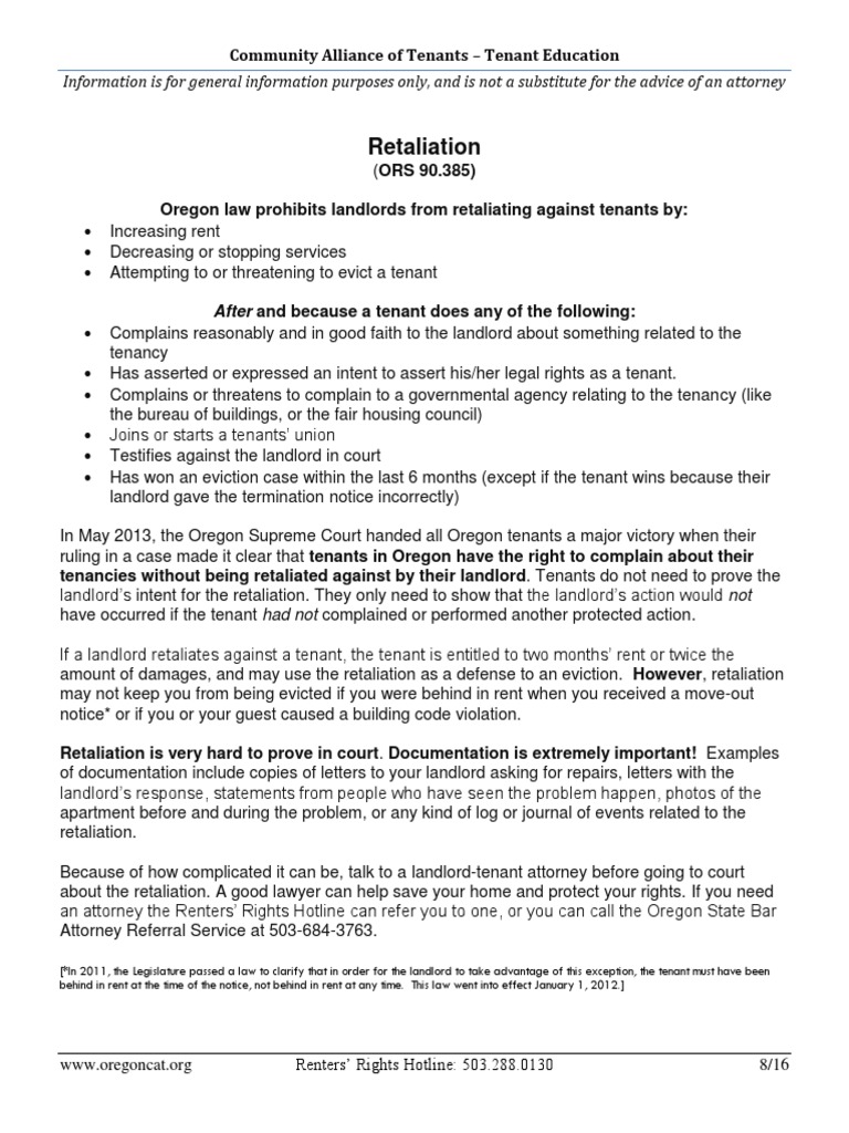 Retaliation Information Is For General Information Purposes Only, and Is Not A Substitute For