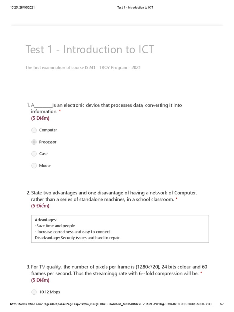 Test 1 - Introduction To ICT | PDF | Computer Network | Software