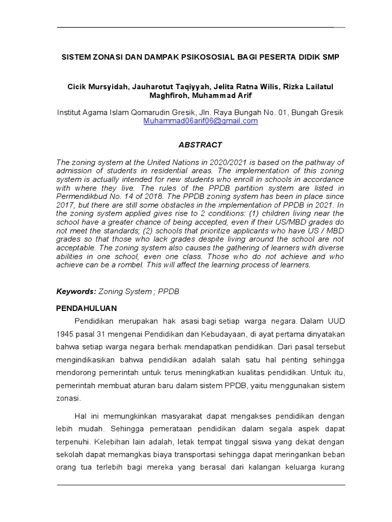 Dampak Psikososial Sistem Zonasi SMP | PDF | Kesehatan Holistik