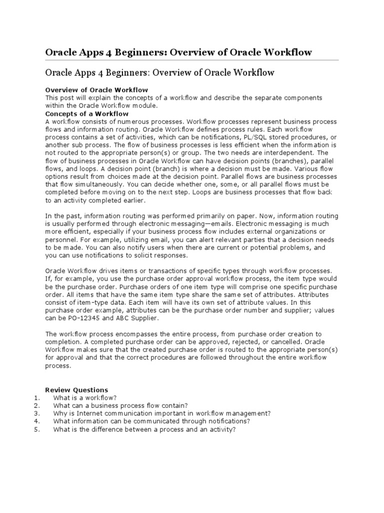 Oracle Workflow Management Overview | PDF