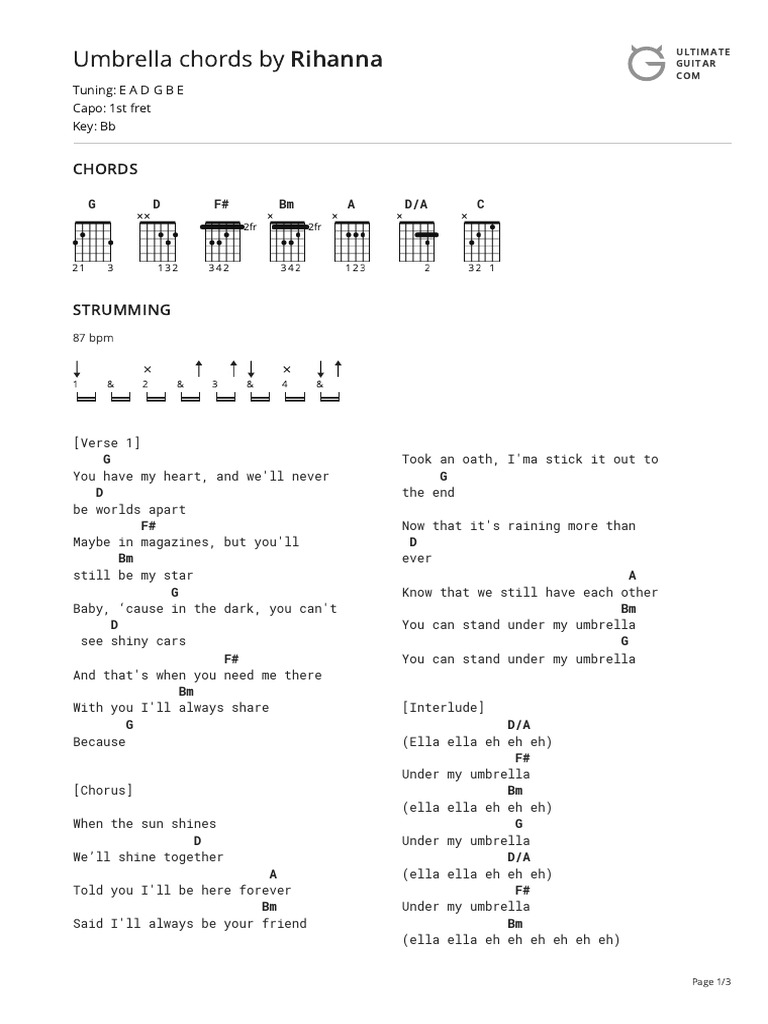 Umbrella Chords by Rihannatabs at Ultimate Guitar Archive | PDF | Song ...