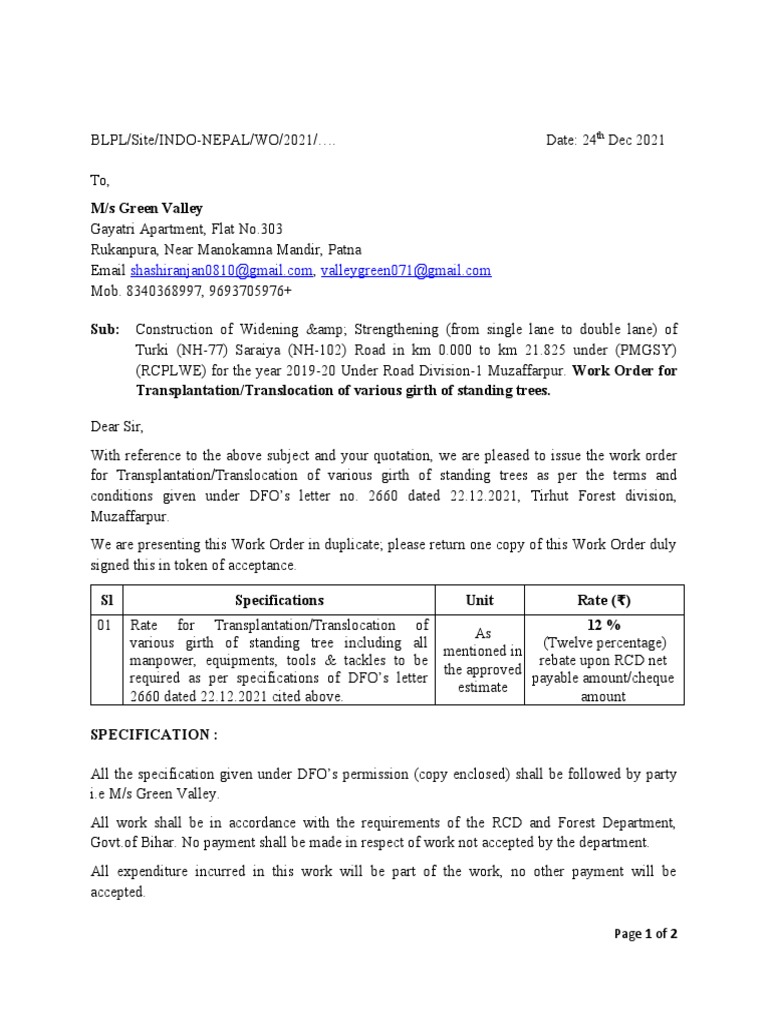 Work Order for Tree Transplantation | PDF | Taxes | Government