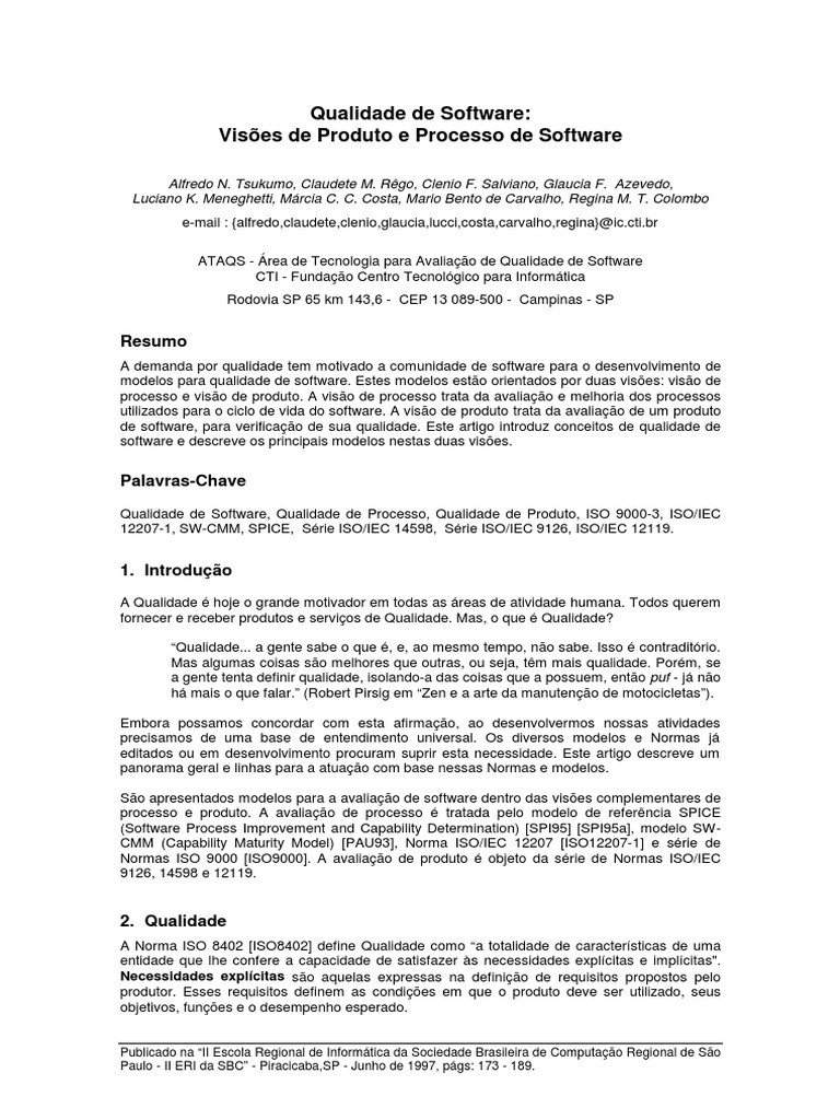 Modelos de Qualidade em Software | PDF | ISO 9000 | Qualidade (negócios)