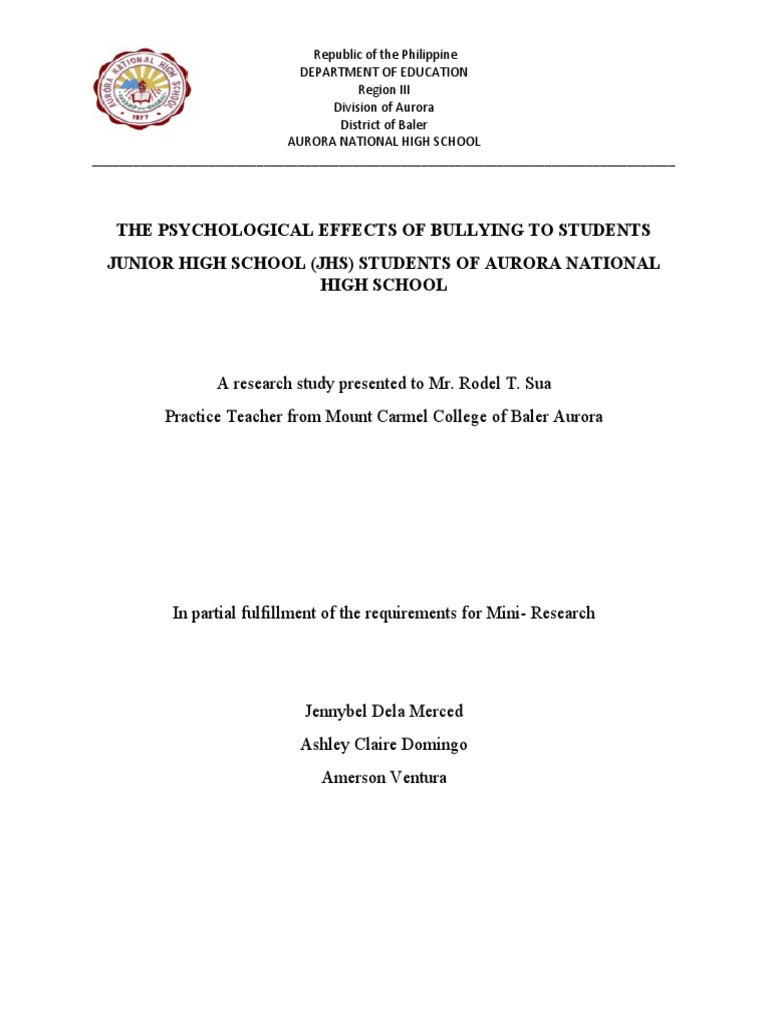Psychological Effects of Bullying in Schools | PDF | Bullying ...
