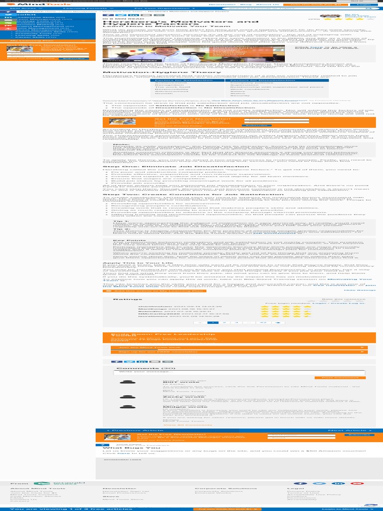 Herzberg S Motivators And Hygiene Factors From Pdf Job