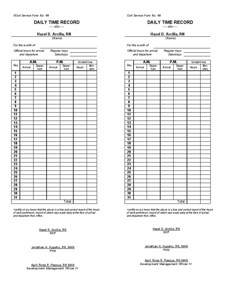 Daily Time Record for Civil Service | PDF