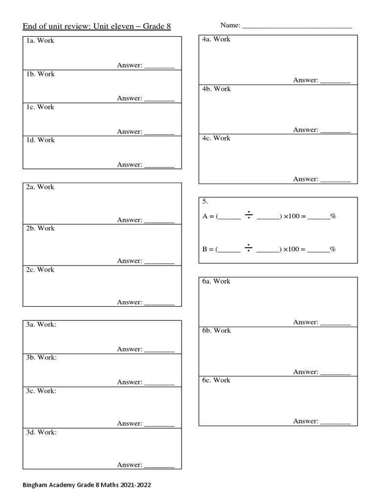 Grade 8 Maths Unit 11 Review 2021-2022 | PDF | Teaching Methods ...