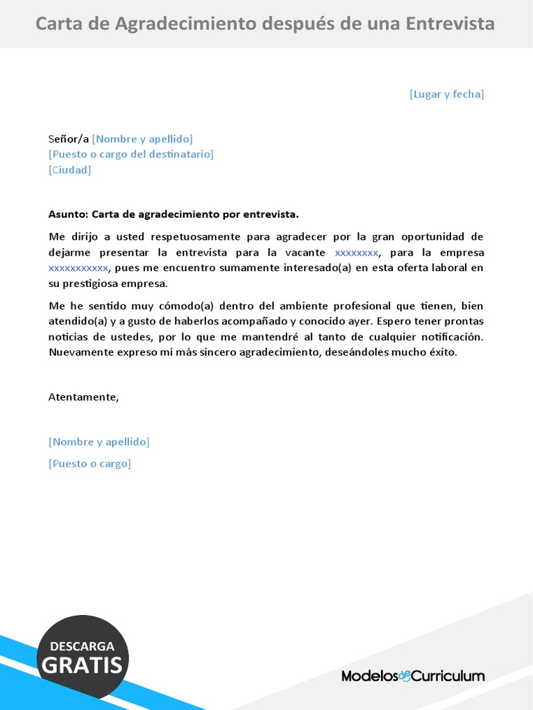 23 Carta Email De Agradecimiento Despues Entrevista PDF