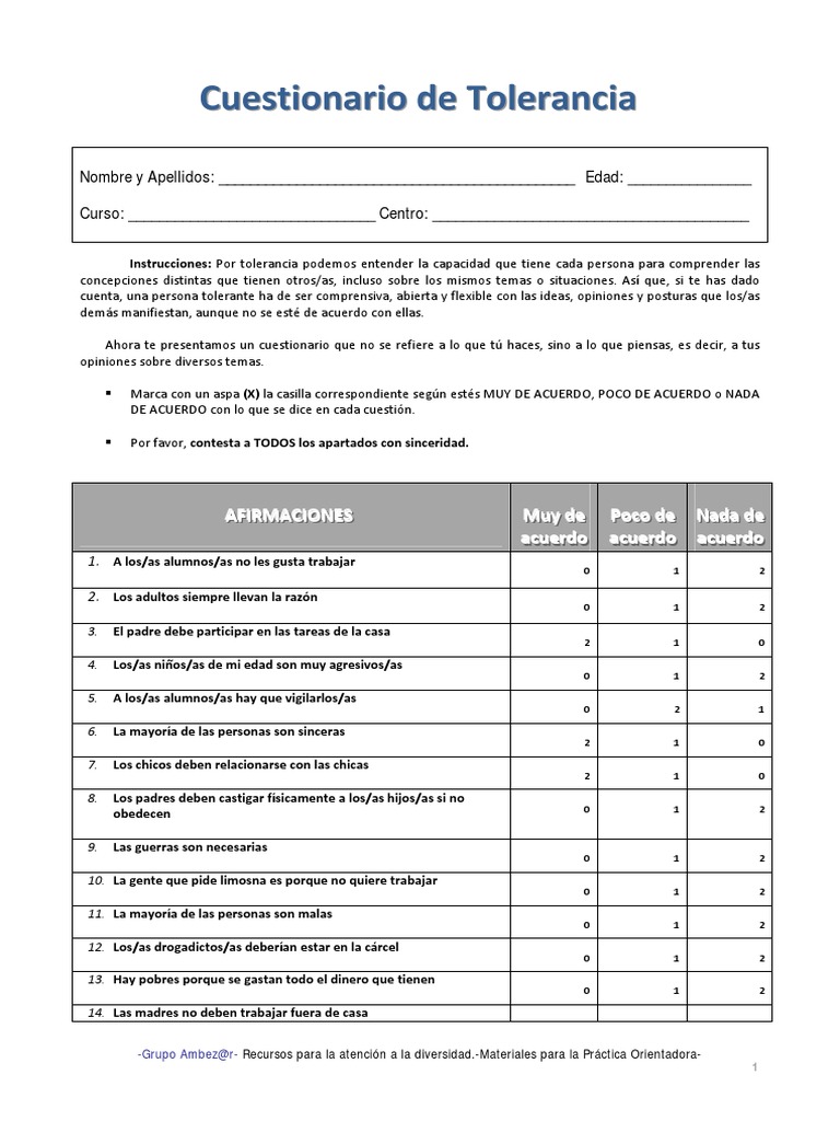 Measuring Tolerance A Questionnaire on Attitudes Towards Diversity