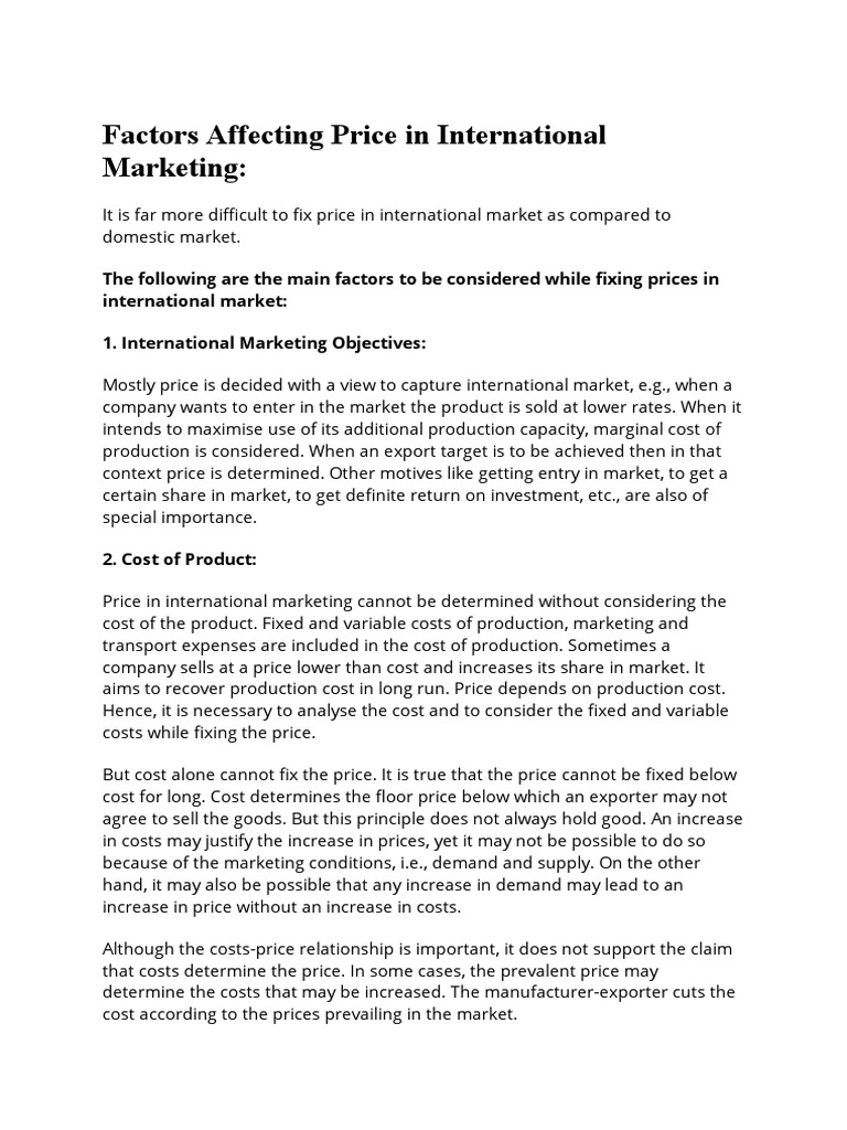 Factors Influencing International Pricing | PDF | Demand | Prices