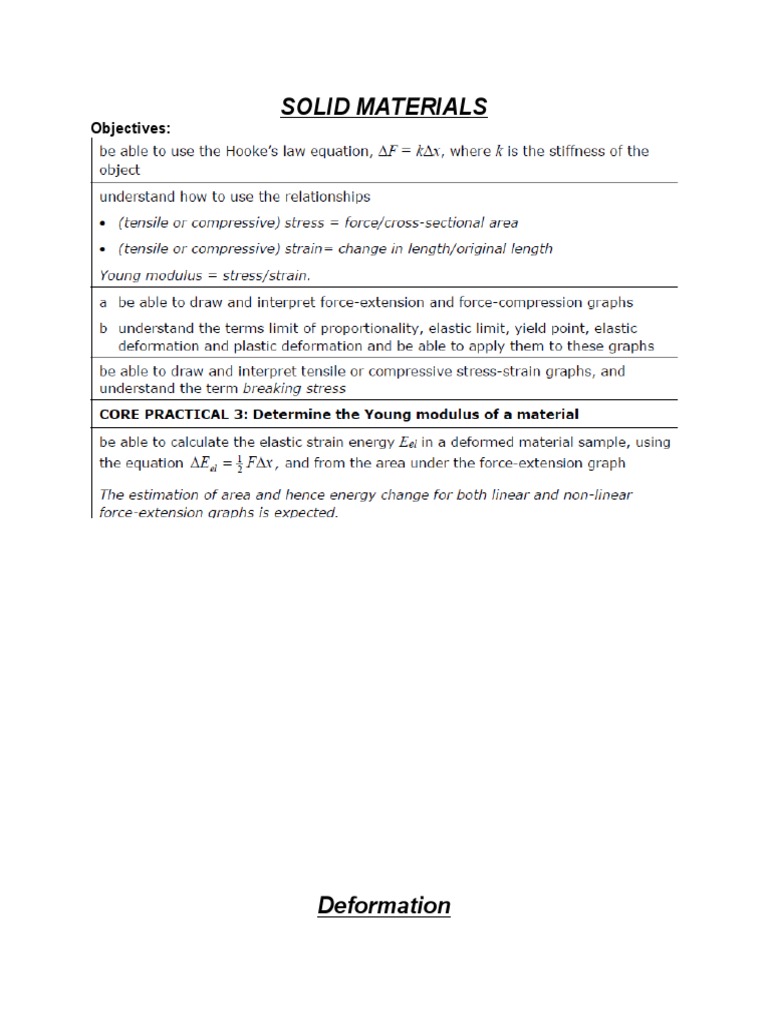 Hooke's Law and Young's Modulus Explained | PDF | Deformation ...