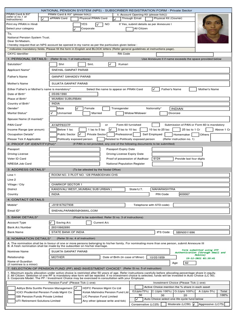 NPS Subscriber Registration Form Guide | PDF | Identity Document | Taxes