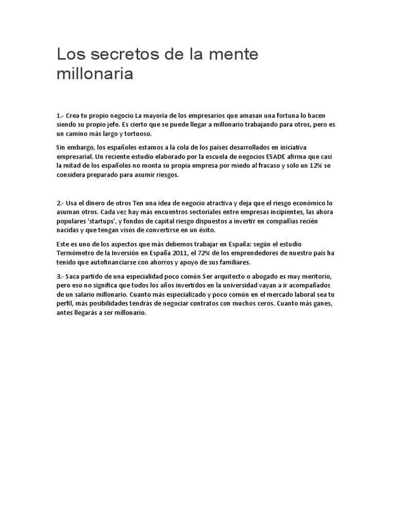 Secretos para ser millonario en España | PDF | Crecimiento personal y ...