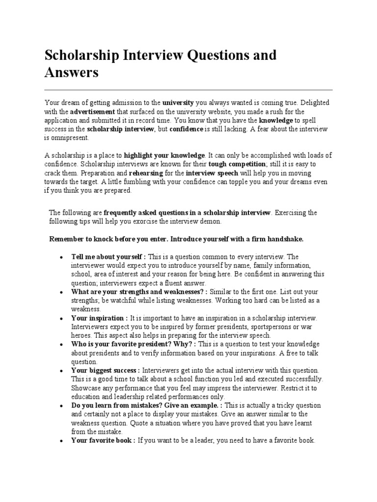 Scholarship Interview Questions and Answers | PDF | Interview 