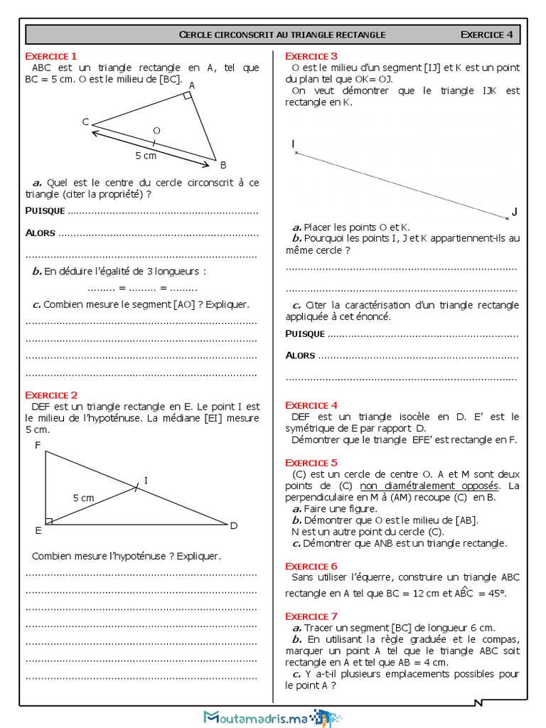 Exercices Maths College International | PDF | Triangle | Cercle