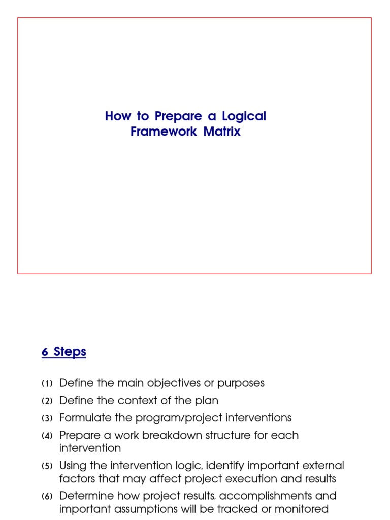 Logical Framework Matrix Guide | PDF | Goal | Audit