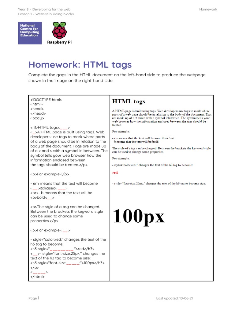 L1 Homework - Developing For The Web - Y8 | PDF | Computers ...