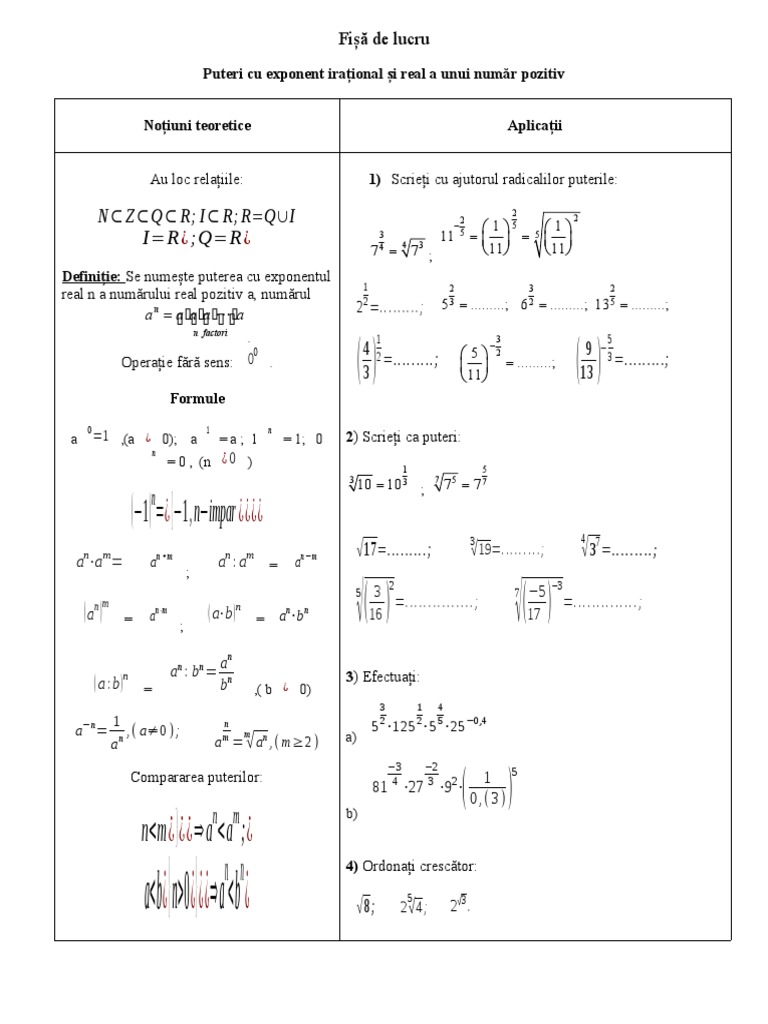 Puteri Cu Exponent Real 10 | PDF