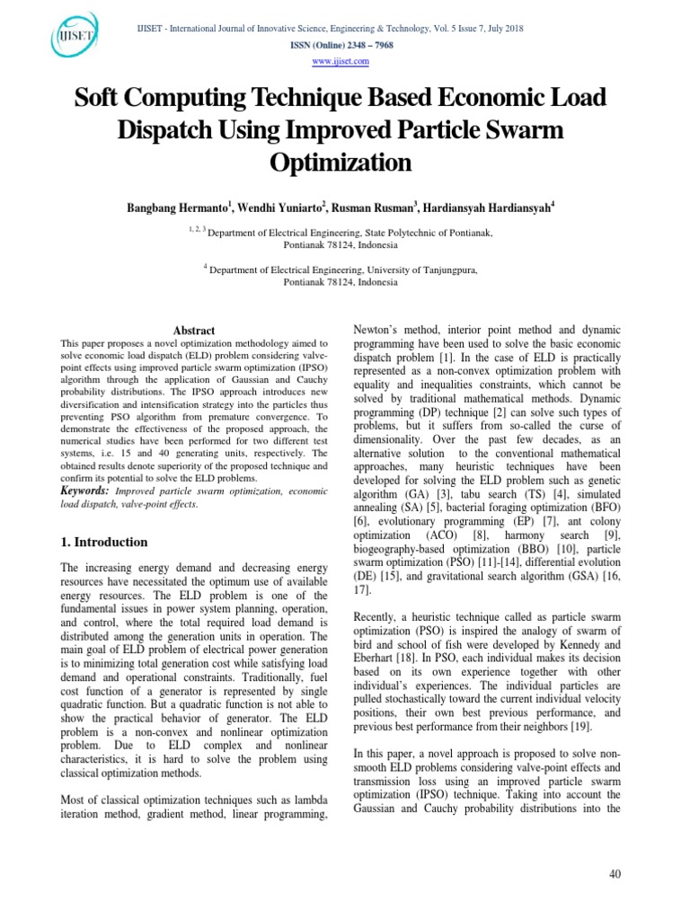 Economic Load Dispatch via IPSO Method | PDF | Mathematical ...