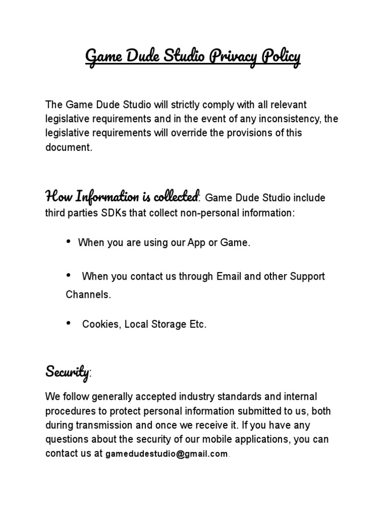 Game Dude Studio Privacy Policy | PDF