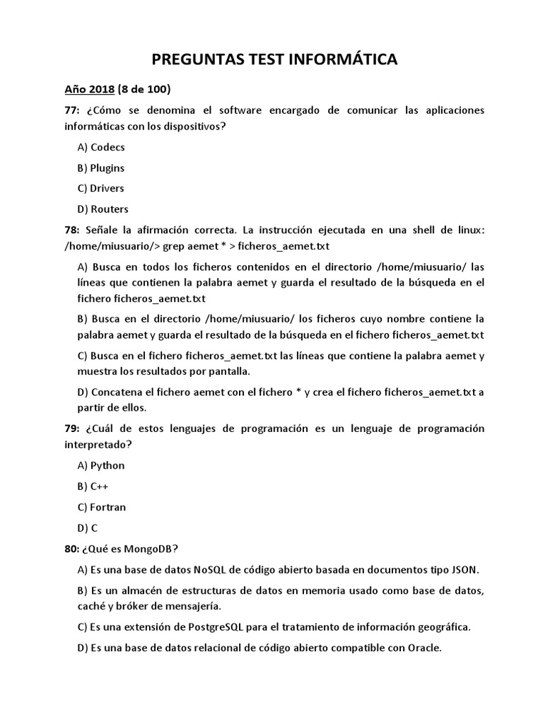 Preguntas Test Informática 2015-2018 | PDF | Línea de abonado digital ...