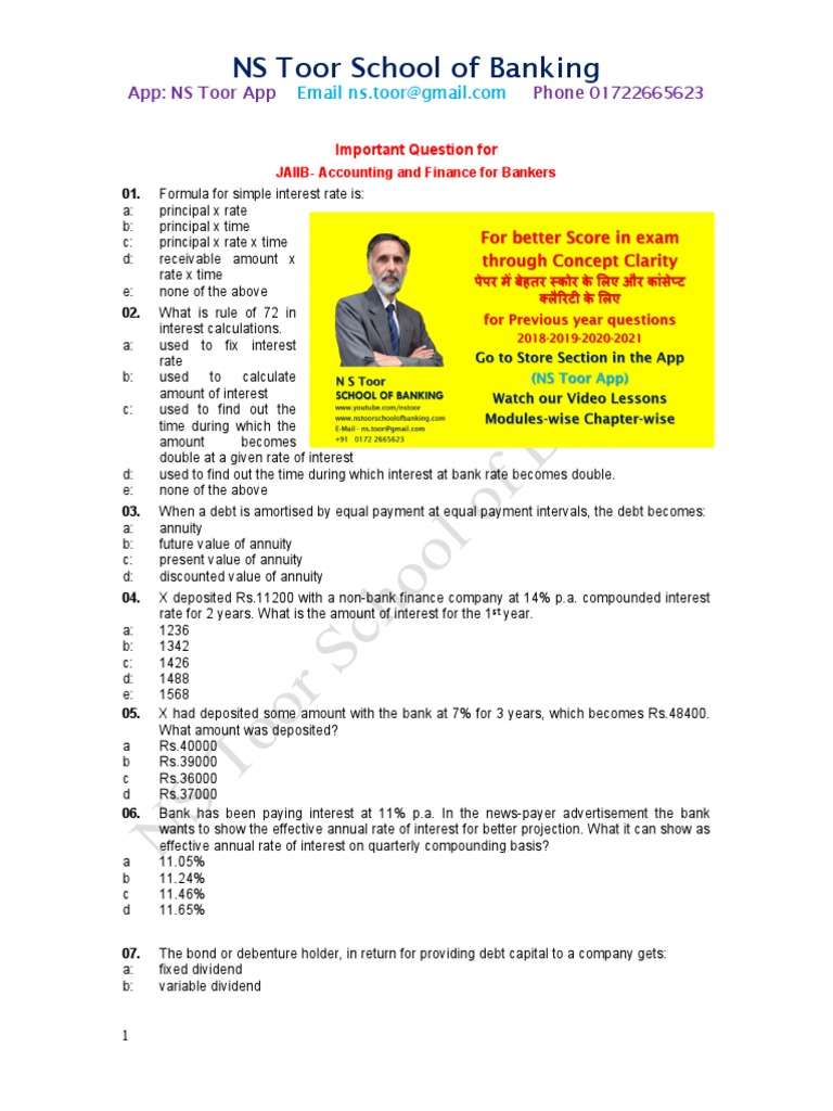 JAIIB Accounts Free Mock Test Jan 2022 PDF Bonds (Finance) Interest