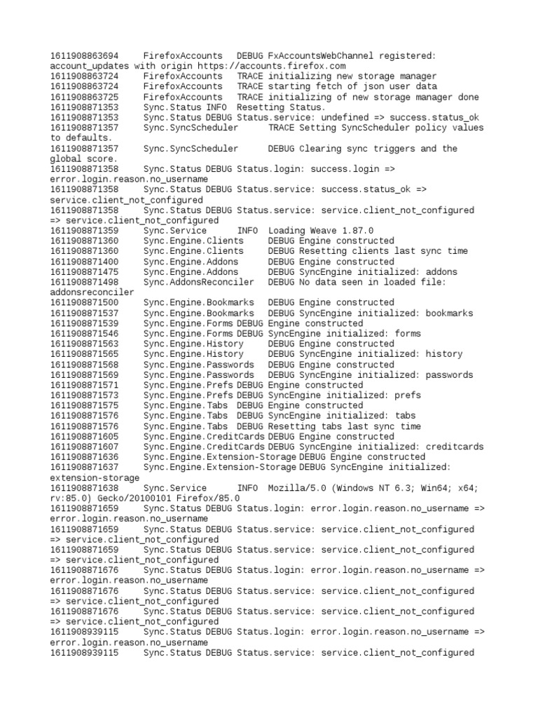 Firefox Account Sync Status Logs | PDF | Login | Debugging