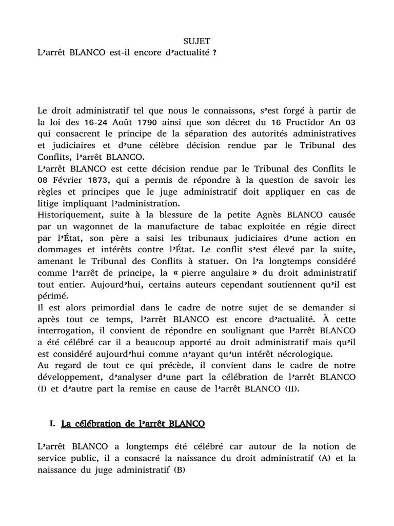 Arret Blanco Fiche D Arret Dissertation Sur BLANCO | PDF | Services publics | Juge