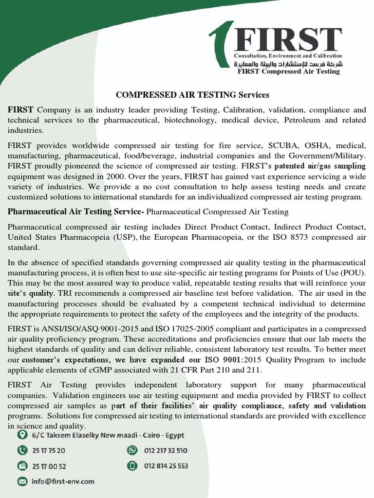 Compressed Air Testing for Pharma & Food | PDF | Safety | Laboratories