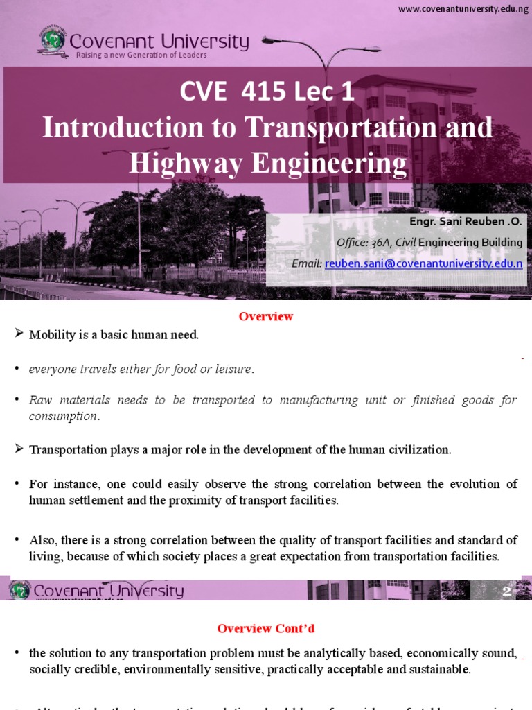 CVE 415 Introduction To Transportation and Highway Engineering PDF