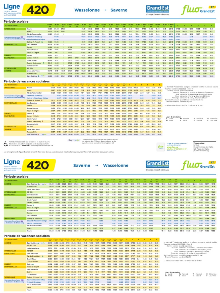 Horaires Bus 420 Saverne-Wasselonne | PDF