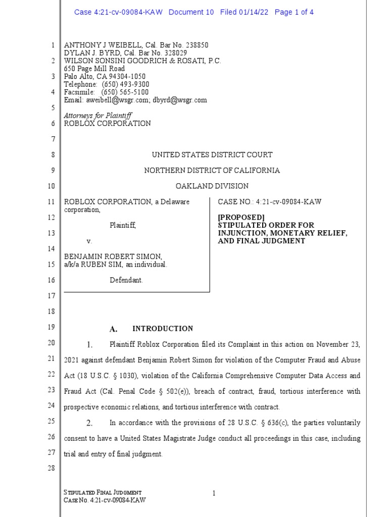 Roblox V Simon Settlement Download Free PDF Tortious Interference