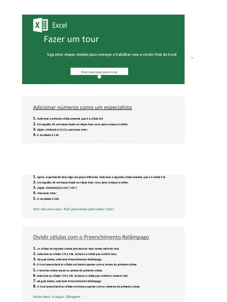 Tour pela Pasta de Trabalho no Excel | PDF | Microsoft Excel | Célula ...