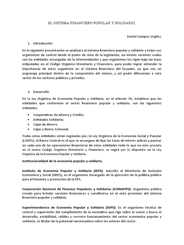 El Sistema Financiero Popular y Solidario | PDF | Cooperativa | Bancos